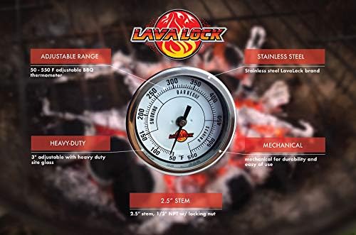 LavaLock® 3" Adjustable Gas Charcoal Smoker Pit Grill BBQ Thermometer Electric Heavy Duty Stainless 2.5" stem - Image 2
