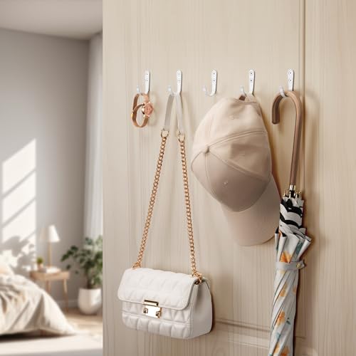 10Pcs Wall Hooks, White Metal Coat and Towel Hooks, Holds Up to 40 lbs - Image 4
