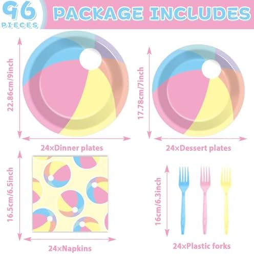 96PCS Summer Macaron Beach Ball Party Paper Plates and Napkins and Forks Set for Macaron Beach Ball Party Paper Plates Disposable Decor Summer Parties Set for Kids Birthday Gatherings Decorations - Image 2