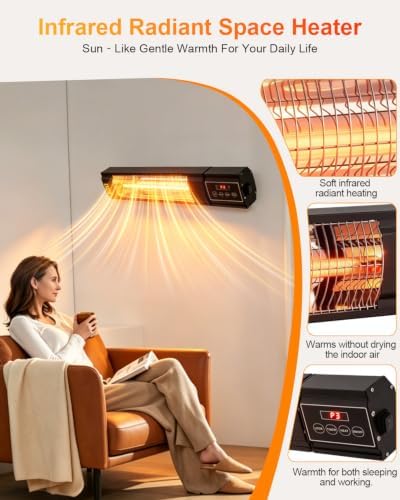 KBZZ Carbon Ffiber Patio Heater, 1500W, IP65 Approved, Odorless, Wall-Mounted Heater with Remote, 15 Second Fast Heater Indoor/Outdoor for Patio, Restaurant, Backyard, Garage, Decks - Image 7