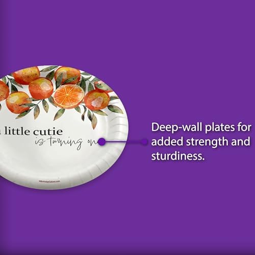 Little Cutie First Birthday - 32 Piece Disposable Party Supplies - Decorations for Orange 1st Birthday Round Party Plates - Large 9" Paper Plates In Bulk - Image 4