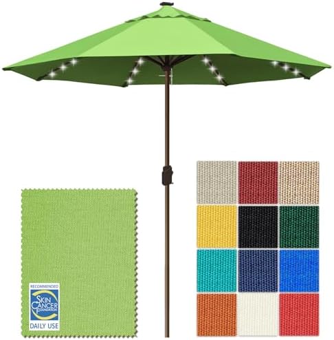 EliteShade USA 10-Year-Non-Fading 10ft Market Patio Umbrella, Commercial Grade Table Sun Umbrella with 80 Solar LED Lights, Crank Open, Windproof & UPF 50+ UV Protection for Garden, Deck, Pool, Backyard, No Tilt, Macaw Green by EliteShade