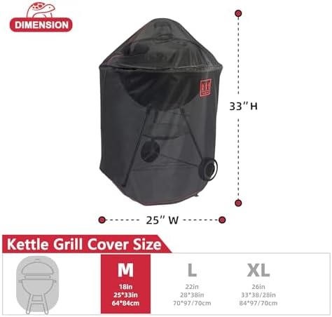 Turtle Life Round BBQ Grill Cover, 18inch Heavy Duty Durable Waterproof Rip Resistant UV Resistant Charcoal Kettle Grill Cover, Dia25 x33 H, Black - Image 3
