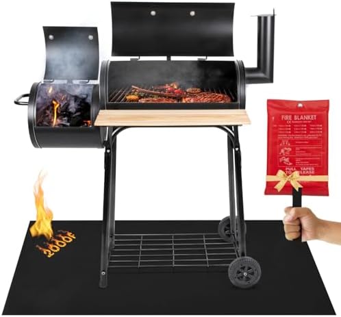 Under Grill Fire Pit Mats for Outdoor Grill Deck Protector - Black Under BBQ Grill Mat w/Fire Blanket & Corner Weights, Double-Sided Fireproof Design, Heat Resistance Up to 2000°F (40x60) by Unknown