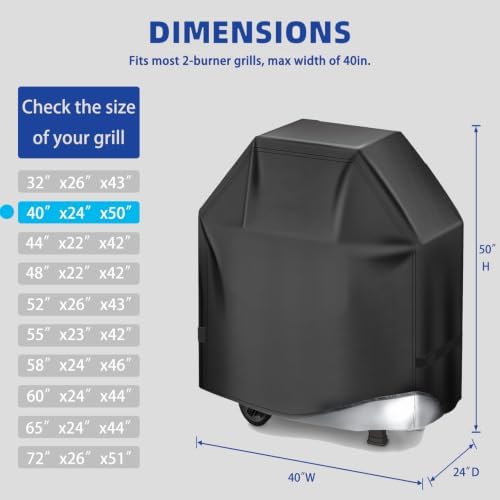 BBQ Gas Grill Cover for Outdoor, Anti-UV, Rip-Proof, 600D Oxford Fade Resistant Material, Barbecue Cover with Hook and Loop Straps & Adjustable Hem Drawstring (Black, 40”x24”x50”) - Image 2