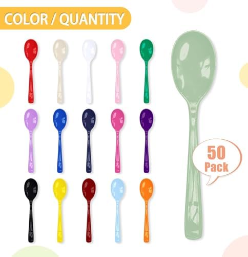 SietDESEO 50 PCS Sage Green Plastic Spoons Disposable Utensils Heavy Duty Sage Green Spoons Disposable Cutlery for Birthday Wedding Baby Shower Bridal Shower Plastic Silverware - Image 4
