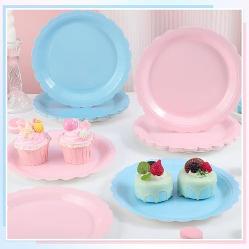 NatNarr 30 Pcs Pink and Blue Paper Plates, 9 Inch Gender Reveal Plates - Image 5