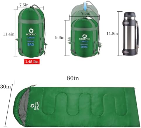 ECOOPRO Warm Weather Sleeping Bag - Portable, Waterproof, Compact Lightweight, Comfort with Compression Sack - Great for Outdoor Camping, Backpacking & Hiking-83 L x 30" W Fits Adults - Image 3