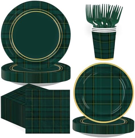 250Pcs Green Blue Tartan Plaids Party Decoration for Baby Shower Serves 50 by Greencian