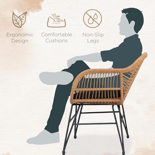 3 Piece Outdoor Wicker Furniture Bistro Set, Rattan Chairs Conversation Sets Wicker Patio Furniture for Balcony Poolside Backyard, Black - Image 4