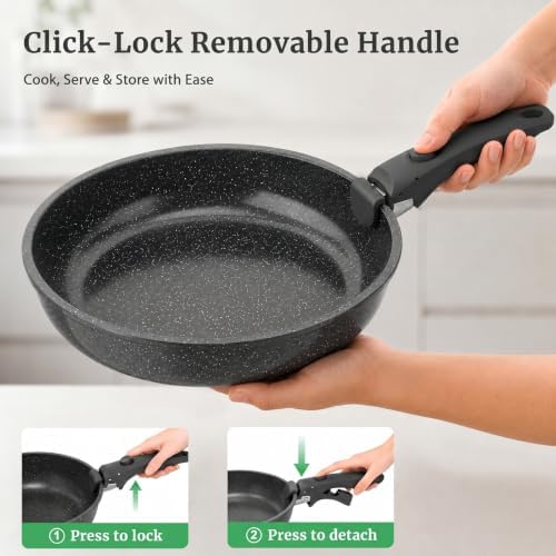 YASHE 20Pcs Nonstick Cookware Set with Detachable Handles, Oven Safe - Image 7