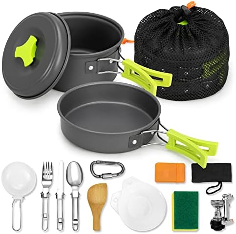 15pcs Camping Cookware Mess Kit,Non-Stick Lightweight Pots Set Portable Outdoor Cookware for Camping Backpacking Hiking Outdoor Cooking and Picnic by rlrueyal