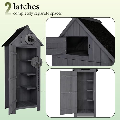 VINGLI Outdoor Wooden Storage Shed, Garden Shed Outside Tool Cabinet with Safety Latch, Patio Storage Organizer (Dark Grey) - Image 4