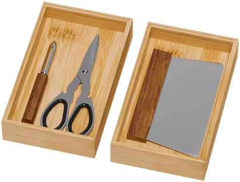 Lixple Bamboo Kitchen Drawer Organizer, 2 Pack, 10" x 6" x 2" by Lixple
