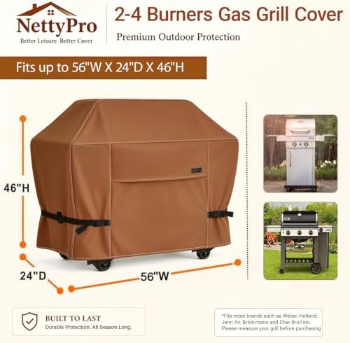 NettyPro Grill Cover for Outdoor Grill 56 Inch Waterproof Heavy Duty, Brown - Image 6