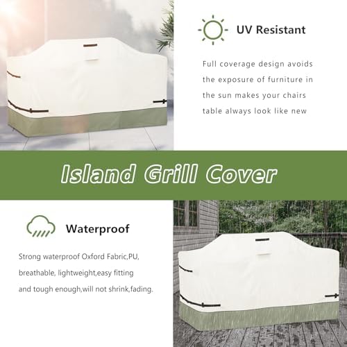 87 Inch Island Grill Cover - 600D Heavy Duty Waterproof All Weather Protection Outdoor Cover,Beige& Green - Image 6