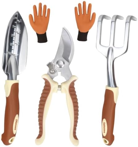 Brown Garden Tool Sets, Aluminum Gardening Hand Tool Kit 4-Piece by iHansee