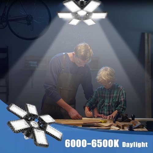 Aoretic LED Garage Lights 4 Pack -180W, 18000LM 6500K Led Shop Light with 6+1 Deformable Panels, Basement Barn Light Garage Ceiling Lights, E26/E27 for Garages, Warehouse, Shop - Image 6