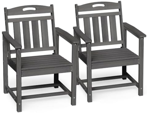 Ciokea HDPE Outdoor Patio Dining Chairs Set of 2, All-Weather, Grey by CIOKEA