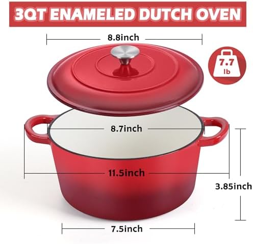TeamFar 3qt Dutch Oven, Small Enameled Cast Iron Dutch Oven Pot with Lid - Image 2