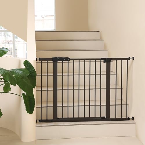 44.72"-46.89" Baby and Pet Safety Gate, 30" Tall Metal Walk-Thru Gate for Doorways & Stairs, Easy One-Hand Open, Dual Lock, Extensions & Wall Mounts Included (Brown, 29"-46" W x 30.5“H) by SafeGo