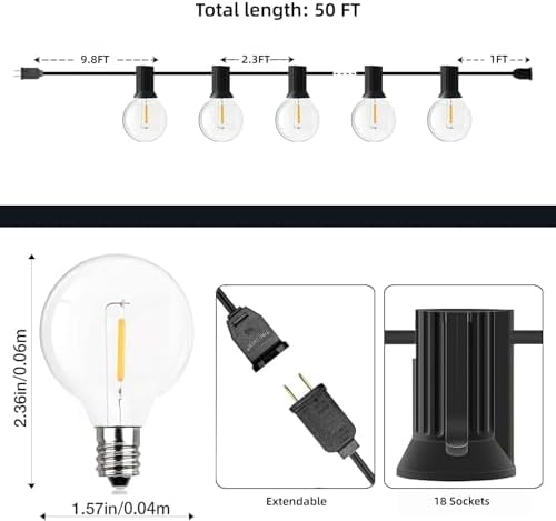 GPATIO Outdoor String Lights, 50FT G40 Bulbs Shatterproof Patio Lights, Waterproof Dimmable Hanging Outdoor Lights, Connectable LED Outside Lights for Backyard Yard Gazebo Porch Party - Image 6