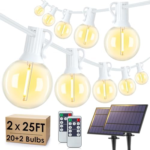 Larkvue 50FT(2x25FT) Solar String Lights with Remote, 20+2 G40 Bulbs, White by Larkvue