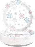 50Pcs Frozen Snowflake Party Decorations 9 Inch Disposable Winter Snowflake Wonderland Paper Plates Pink Blue Snow Wonderland Dessert Plates for Girls Xmas Baby Shower Holiday Birthday Party Supplies by Greencian