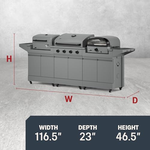 Tytus 3-in-1 Gas Grill 4-Burner,Charcoal Grill, Pizza Oven & Cover, 117" - Image 2
