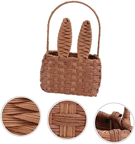 Brown Imitated Rattan Woven Picnic Basket, PVC Iron Frame Handheld Storage - Image 4