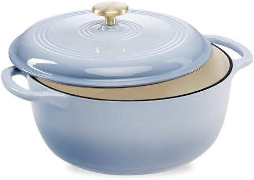 Best Choice Products 6 Quart Enamel Cast-Iron Round Dutch Oven, Family Style Heavy-Duty Pre-Seasoned Cookware for Home, Kitchen, Dining Room, Oven Safe w/Lid, Dual Handles - Cornflower Blue by BestChoiceProducts