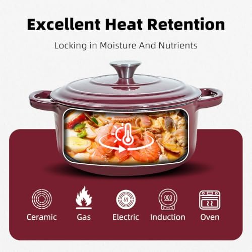 6 QT Merlot Enameled Cast Iron Dutch Oven with Lid - Image 5