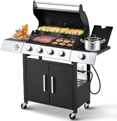 Upgraded 4 Burner 44000 BTU Propane Grill with Side Burner by UPHYB