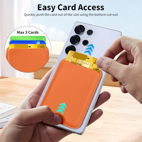 Magnetic Wallet for Samsung Galaxy S26 S25 S24 Series, Fold 8 Ultra with Magsafe Case, for iPhone 18-12 Series, RFID Blocking Leather Magnetic Card Holder | Holds 3 Cards | Orange - Image 3