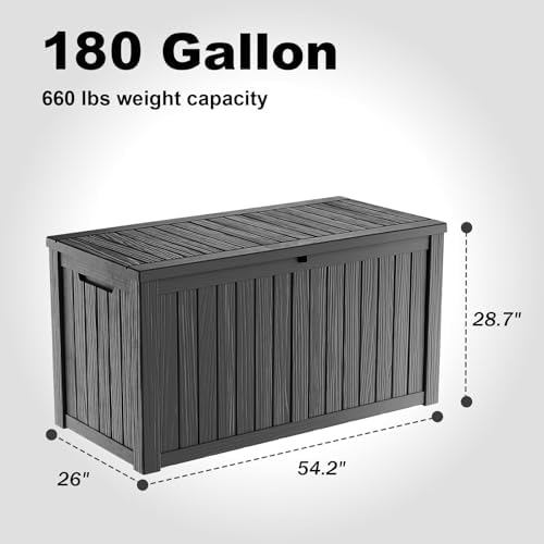 180 Gallon Waterproof Outdoor Storage Box, UV Resistant Resin Deck Box with Hydraulic Rod for Reinforced Stability, Perfect for Patio, Garden, and Pool（Black，180 Gallon） - Image 2