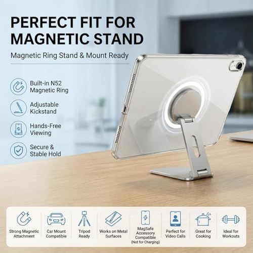 Clear Case with Magnetic Ring for iPad (A16) 11th Generation 11 Inch 2025/ 10th Generation 10.9 Inch 2022, Slim Lightweight Shockproof TPU Protective Skin Cover, Transparent Back Bumper - Image 4