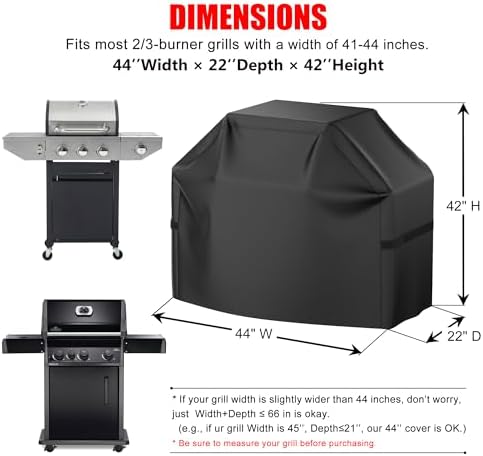 Grill Cover, 44 inch Heavy Duty BBQ Gas Grill Cover for Outdoor Grill, Waterproof, Weather Resistant, Anti-UV, Rip-Proof, Fade Resistant Barbecue Cover with Hook-and-Loop Straps for Most Grills - Image 2