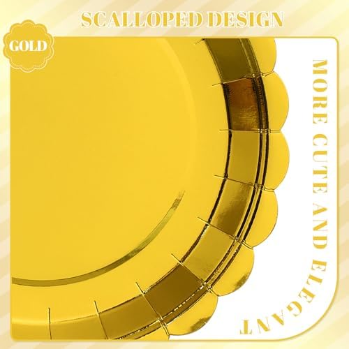 NatNarr 30-Pack 9-Inch Gold Scalloped Disposable Paper Dessert Plates - Image 3