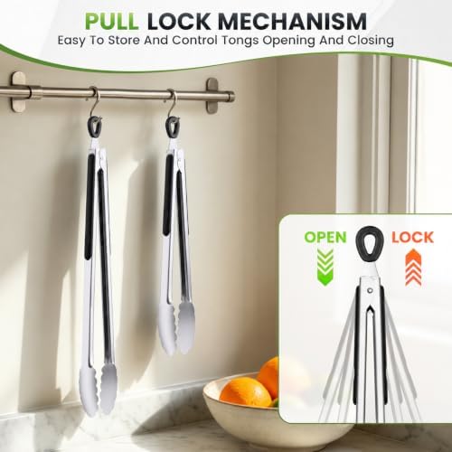 7/9/12 Inch Kitchen Tongs Set, Stainless Steel Cooking Tongs (7"+9"+12") - Image 4