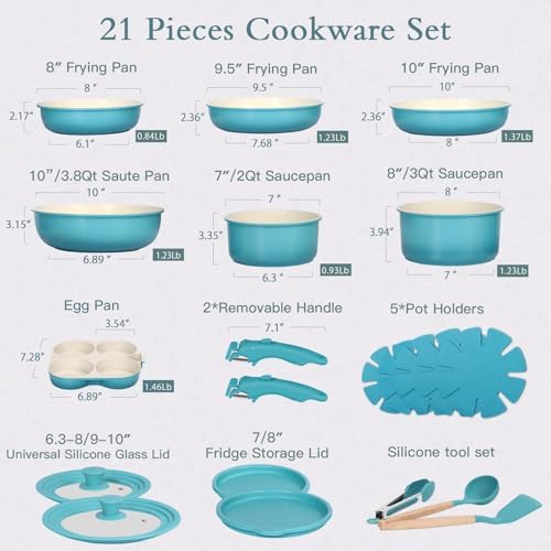 GiPP 21PCS Pots and Pans Set Nonstick Cookware Set with Detachable Handle - Image 2