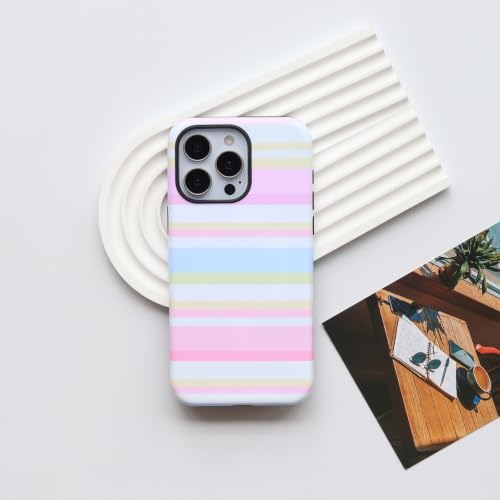 for iPhone 15 Pro Case, Magnetic Matte Frosted Dual-Layer Striped Phone Case for Women, Retro Aesthetic Cover Compatible with Mag Safe Accessories - Pastel Dream - Image 2
