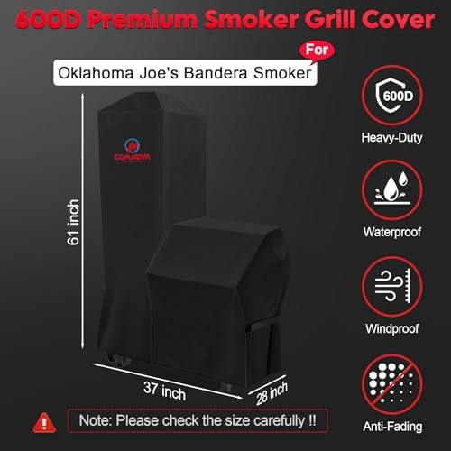 Smoker Cover for Oklahoma Joe's Bandera & Rivergrille Rustler Vertical Offset Smoker - 600D Premium Grill Cover Waterproof for Oklahoma Joe's Vertical Smoker Grill - Image 2