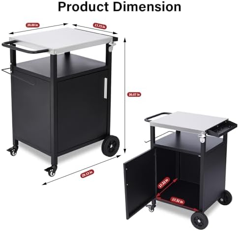 Outdoor Grill Cart with Storage, Outdoor Grill Table with Spice Rack, Lockable Wheels & Stainless Steel Top, Rolling Bar Cart Outdoor BBQ for Patio Family Home Party Bar (Single Door, Black) - Image 2