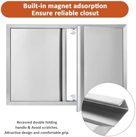 BI-DTOOL Outdoor Kitchen Door 26" W X 24" H 304 Brushed Stainless Steel BBQ Access Doors for Outdoor Kitchen Outdoor Cabinet Barbeque Grill or BBQ Island - Image 4