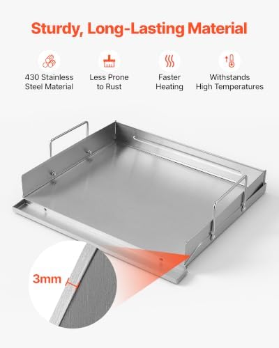 VEVOR Stainless Steel Griddle 18x16 inch Upgrade Flat Top Plate with Handle - Image 6