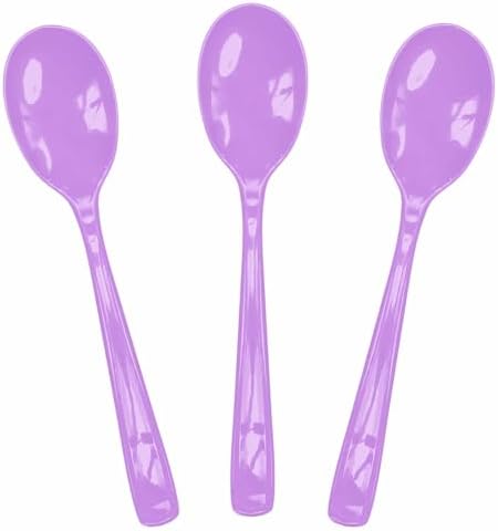 SietDESEO 50 PCS Light Purple Plastic Spoons Disposable Utensils Heavy Duty Purple Spoons Disposable Cutlery for Birthday Wedding Baby Shower Bridal Shower Plastic Silverware by SietDESEO