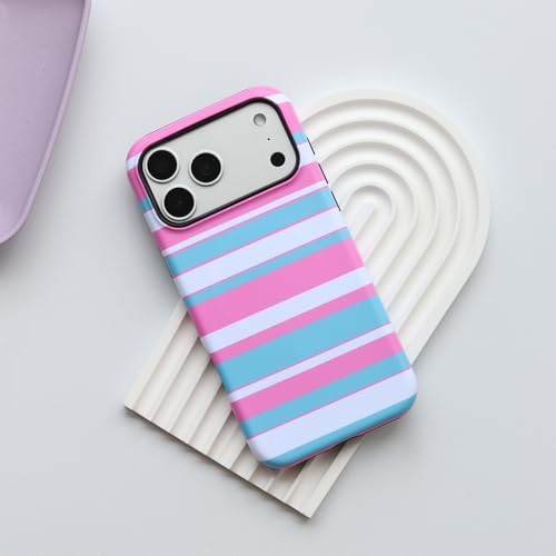 for iPhone 17 Pro Case, Magnetic Matte Frosted Dual-Layer Striped Phone Case for Women, Retro Aesthetic Cover Compatible with Mag Safe Accessories - Candy Pop - Image 2