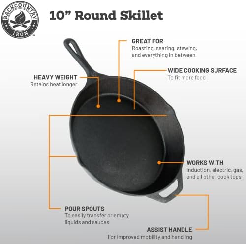 10-1/4 Inch Round Medium Pre-Seasoned Cast Iron Skillet - Image 4