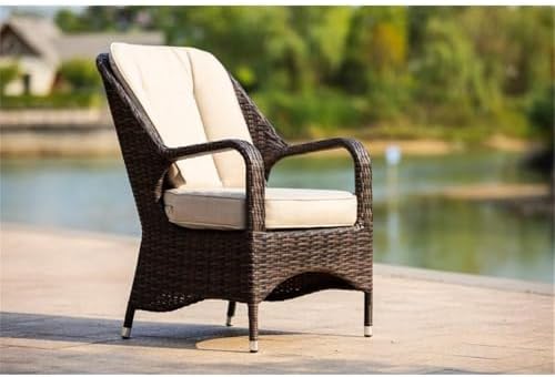 Brown Rattan 6 Seat Patio Furniture Oval Fire Pit Dining Table with Chairs - Image 7
