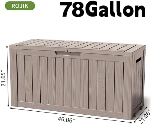 ROJIK Outdoor Storage Housing Deck Box - Waterproof Patio Furniture, Garden Tools, Cushions, Pool Accessories Storage Bench with Lockable Lid and Side Handles (Grey 78 Gal) - Image 2